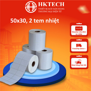  Giấy In Mã Vạch 2 Tem 50x30 mm In Nhiệt  Cuộn 30 Mét  