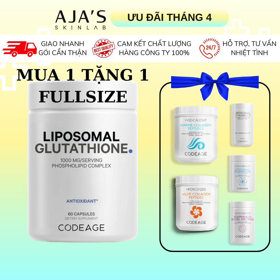 Viên uống mờ nám Codeage Liposomal Glutathione 1000mg thải độc, chống oxy hóa 60 viên - ajaskinlab