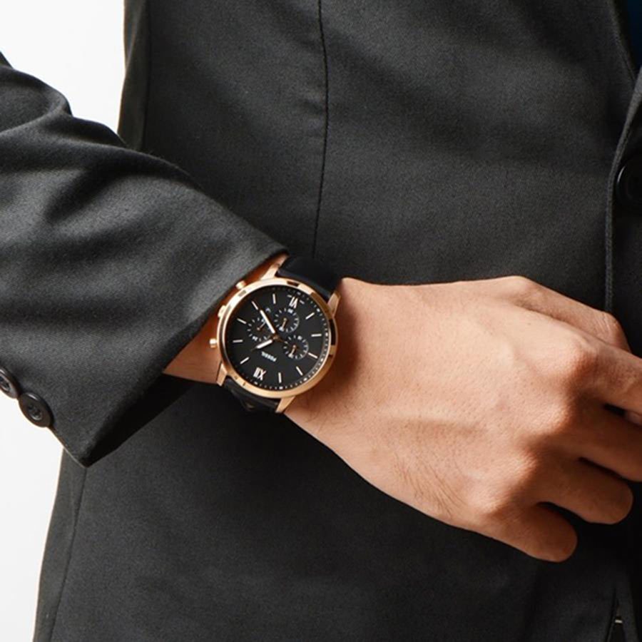 Đồng hồ nam Fossil Neutra Chrono, xem ngày, đếm thời gian, dây da, mặt 44 MM, màu đen, FS5381I