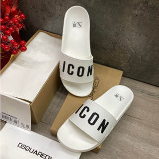 SLIDES DSQUARED2 ICON Trắng Chữ Đen. Dép DSQUARED2 ICON Hot 2024