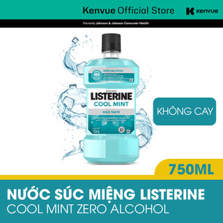 Nước Súc Miệng Listerine Không Cay Giúp Hơi Thở Thơm Mát - Cool Mint Zero Alcohol - Dung Tích 750ml