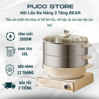 Nồi lẩu đa năng 3 tầng lẩu xào hấp 10l kèm khay inox bear dzg-ca3e1 - sỉ quạt