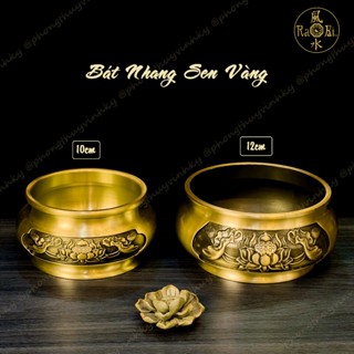  Lư Hương Đồng Dày - Bát Nhang Sen Vàng - Vật Phẩm Đồng Thờ Cúng 