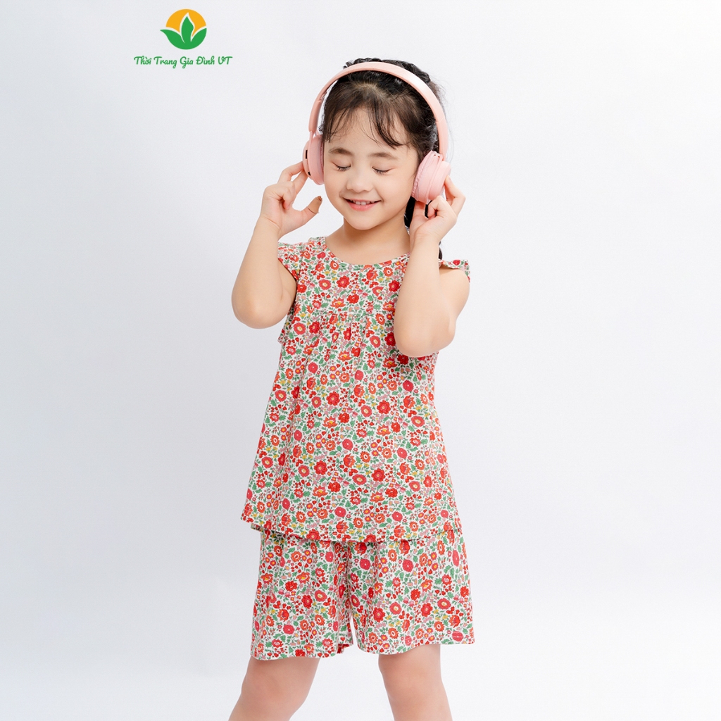 Bộ mặc nhà Cotton dệt kim cho bé gái Việt Thắng, quần đùi, áo sát nách - B63.2401