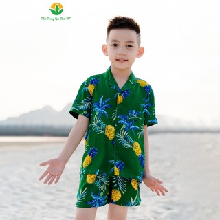  Bộ lanh bé trai quần đùi áo cộc tay bộ đi biển Pijama gia đình - B63.2218