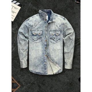 Áo sơ mi nam DENIM màu xanh  nhạt túi thêu sau thêu SKN dày dặn chi tiết như hình  S3141 K3 STORE