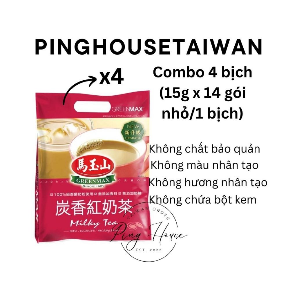 [HÀNG ORDER] Combo 4 bịch trà sữa Greenmax Milky Tea(14 gói/bịch) nội địa Đài Loan