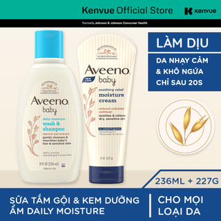 Bộ làm sạch & kem dưỡng ẩm dành cho em bé da nhạy cảm Aveeno Baby Daily Moisture (227g+236ml)