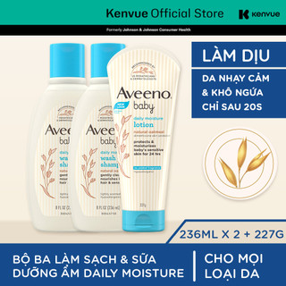  Bộ làm sạch & sữa dưỡng ẩm cho bé da nhạy cảm Aveeno Baby Daily Moisture.