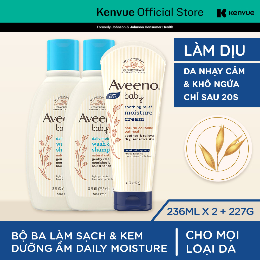 [COMBO TIẾT KIỆM] Bộ làm sạch & kem dưỡng ẩm cho bé da khô & nhạy cảm Aveeno Baby