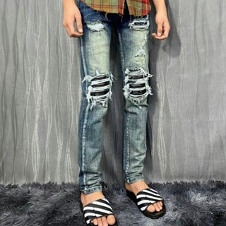 Quần jean nam cao cấp mẫu mới xanh vá da thời trang phong cách nổi bật MS 2358