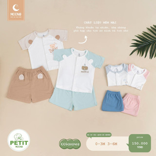 Bộ cộc tay moon cài thẳng , cài chéo chất liệu petit siêu mềm mát size từ 0-6 tháng