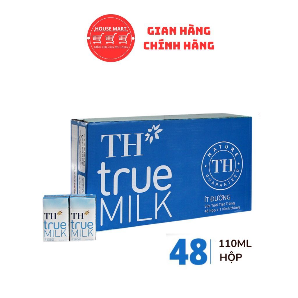 Thùng 48 Hộp 110ML Sữa Tươi Tiệt Trùng Không Đường / Ít Đường / Có Đường TH True MILK