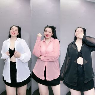 Áo sơ mi NHỎ CLOTHING Bigsize nữ voan nữ mỏng khoác ngoài tay dài mỏng nhẹ mặc hè thoáng mát dễ mặc SM VOAN
