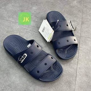 Dép 2 quai ngang cross Band Classic chuẩn xịn đúc liền khối màu navy TẶNG 10 STICKER