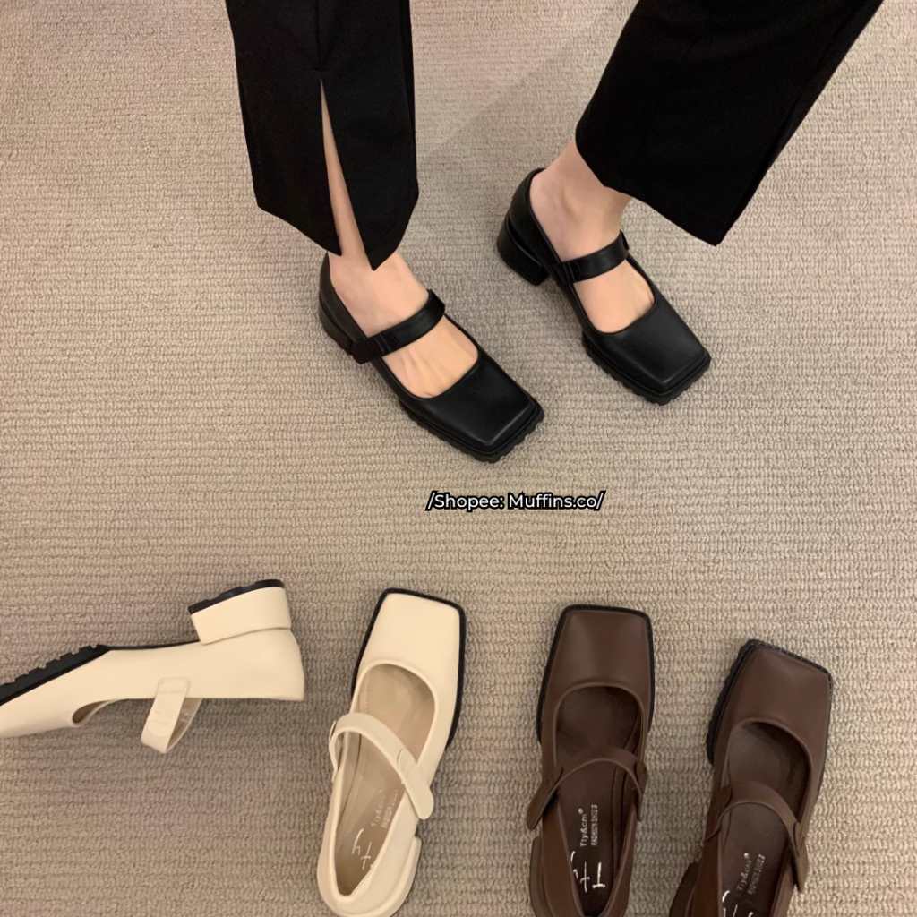[SẴN HÀNG] 𝐌𝐮𝐟𝐟𝐢𝐧𝐬.𝐜𝐨🐧 Giày búp bê Mary Jane mũi vuông đế răng cưa quai ngang TN