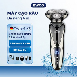 Máy cạo râu đa năng 4 in1 lưỡi kép SHAVER 4D cạo cực êm, tỉa lông mũi sạch êm, Pin sạc chống nước IPX7 Bảo hành 12 tháng