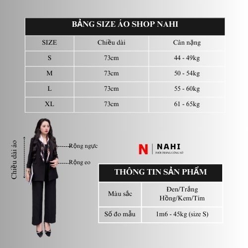 Áo Vest Blazer dáng dài 2 lớp Nahi.vn V01 phong cách thời trang công sở