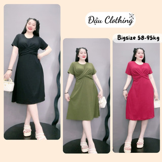 Đầm bigsize tay ngắn đắp chéo ngực dáng váy madi nữ tính chất gân tăm co giãn cho bạn từ 55-95kg G76