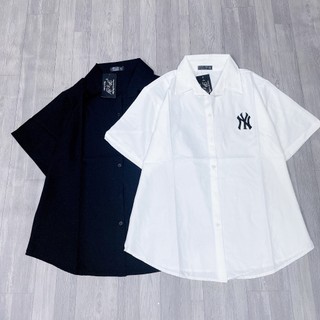 Áo sơ mi học sinh công sơ nữ bigsize có logo thêu NY, Áo kiểu bigsize nữ ngoại cỡ từ 60-100kg SMNY