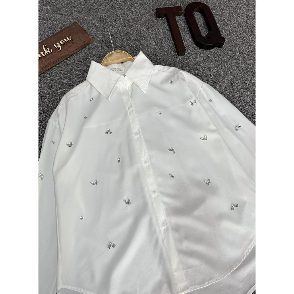 Sơ mi nữ đính đá form rộng, Áo nữ hè dáng dấu quần | BigBuy360 - bigbuy360.vn