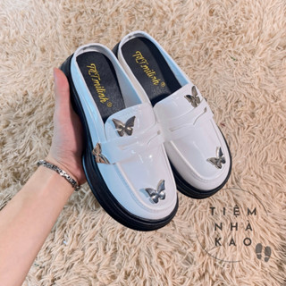 Giày sục nữ đế cao 5cm, sục trắng mũi tròn tag bướm cao cấp - Tiệm nhà KAO