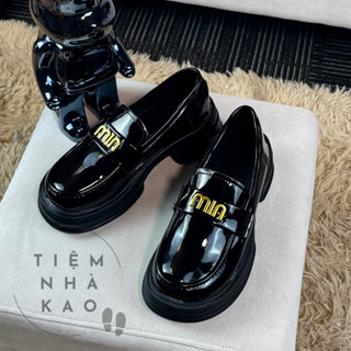 Giày loafer nữ đế cao 5cm, giày lười nữ da bóng mũi tròn tag min - Tiệm nhà KAO