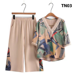 Đồ bộ trung niên cho mẹ bộ lụa mango tay lỡ set bộ quần dài ống rộng đi tiệc đi chơi cho bà cho mẹ