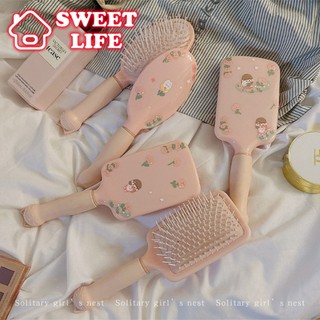 Lược đệm khí hình mèo con màu hồng massage chống tích điện, tạo phồng chân tóc cao cấp, Lược chống rối, rụng tóc