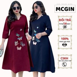 Đầm Trung Niên Bigsize MCGIN - Đầm tặng cho mẹ Xoè Butterfly Pink CG018