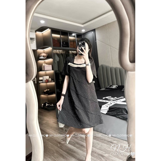 Váy cổ vuông đá nơ cổ sm