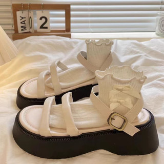  GIÀY SANDAL NỮ HL NHỊ QUAI PHỒNG HÀN QUỐC Đế Bằng Màu Đen/Kem Xăng đan thời trang mới hot có quai hậu đi học