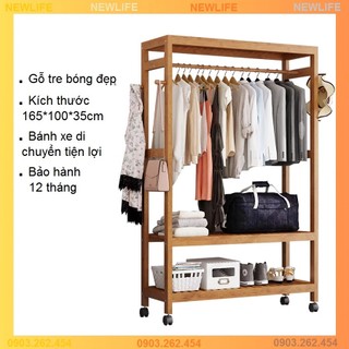 Tủ treo quần áo chất liệu gỗ tre. kích thước  100 x 35 x 165cm, giàn treo quần áo gỗ, Bảo hành 12 tháng - RE0268