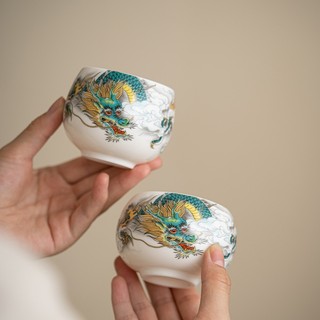 Chén sứ cảnh đức họa tiết thanh long, sứ trắng thấu quang