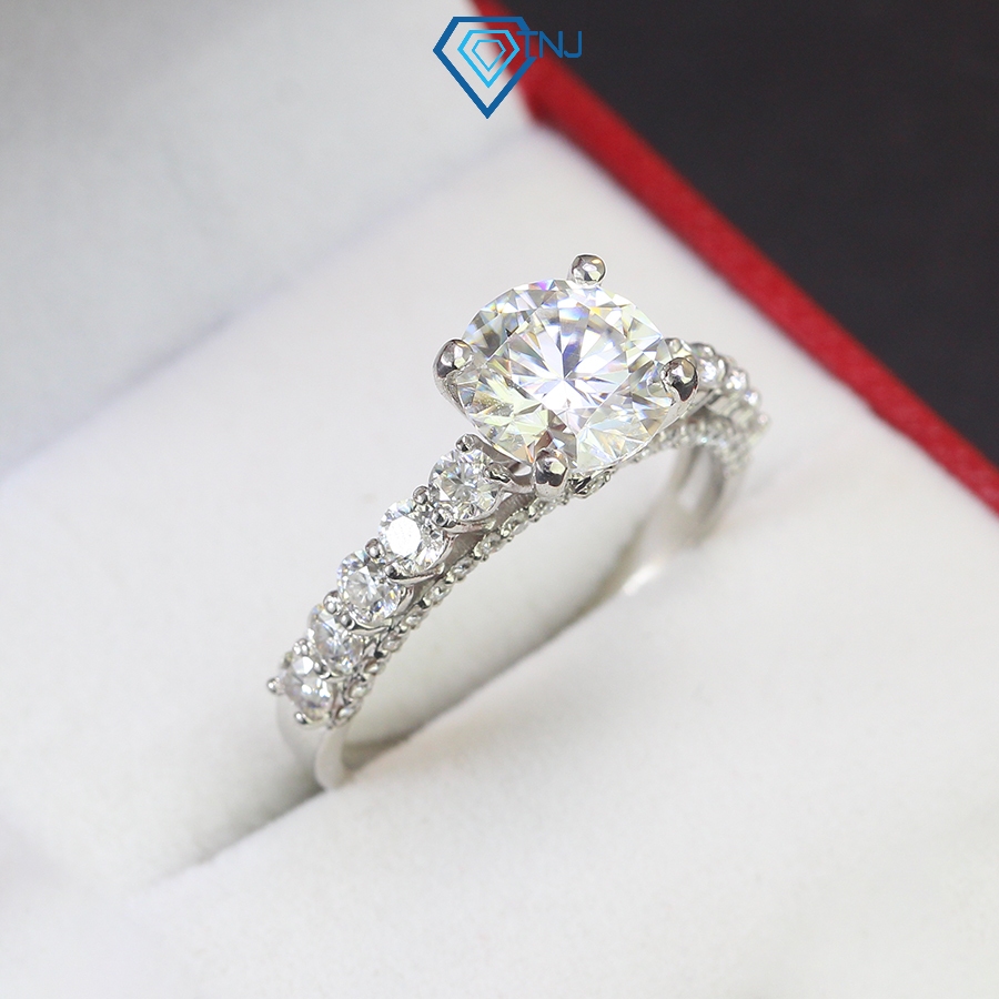 Nhẫn nữ đính full kim cương Moissanite viên chủ 9 ly 3.0 Carat mạ bạch kim kiểm định GRA sang trọng NNM0032 - TNJ