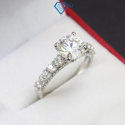 Nhẫn bạc nữ đính full Moissanite viên chủ 9 ly 3.0 Carat mạ bạch kim kèm thẻ tra cứu sang trọng NNM0032 - TNJ