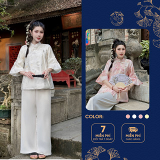 Đồ lam đi chùa nữ bộ pháp phục gấm ánh kim tiểu thư mặc đi lễ chùa thanh tịnh -B57