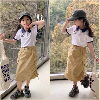 SP004532 set váy thun polo bé gái, áo chân váy kaki size đại trẻ em, váy hè cộc tay 40kg  size 1-14 tuổi
