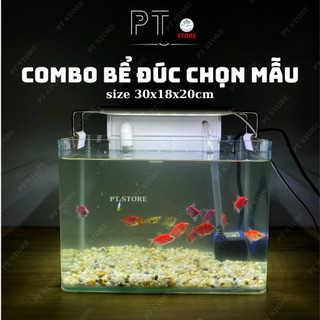 Combo bể cá cảnh đúc uống cong cạnh kích thước 30x18x20 mẫu đèn tùy chọn.