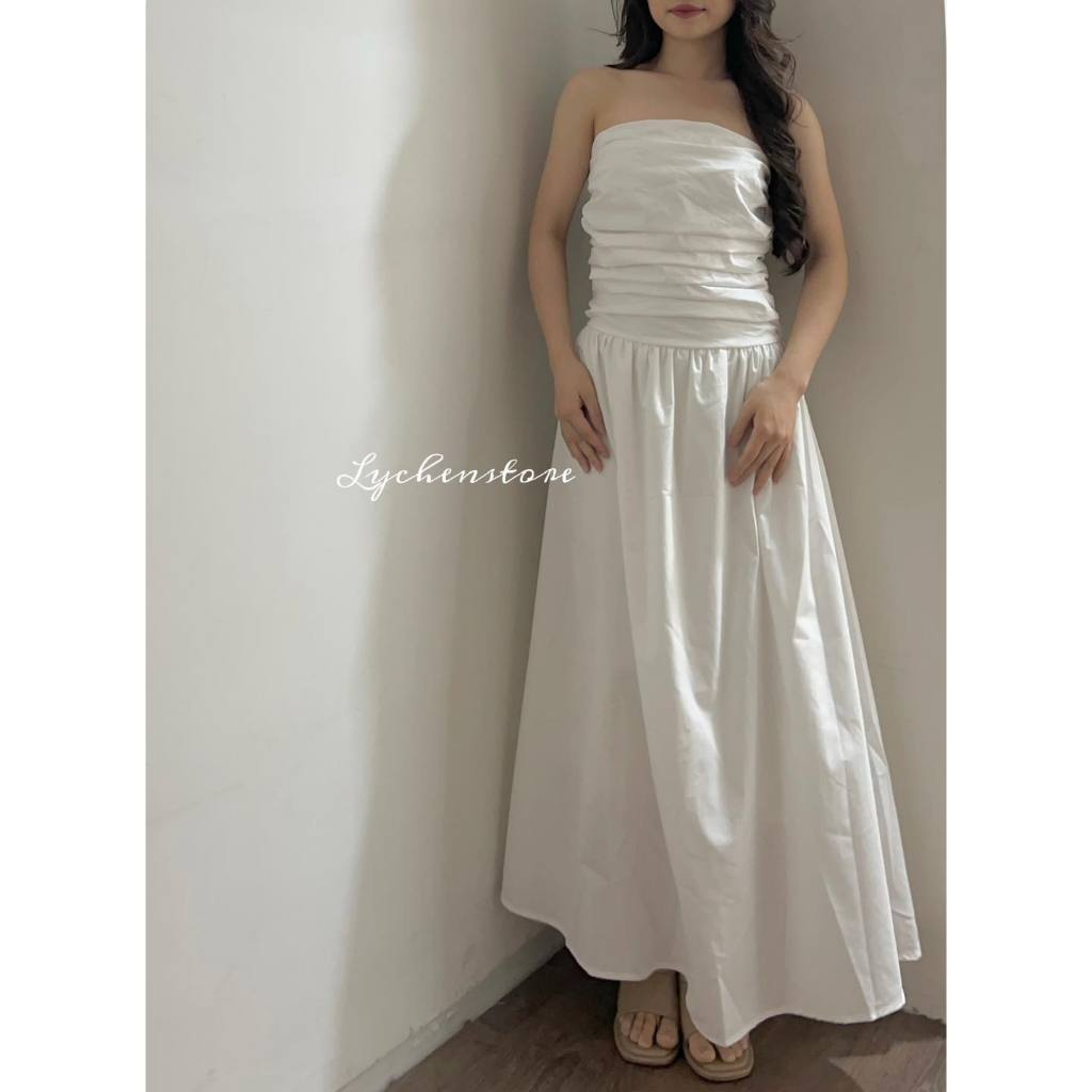 𝐋𝐘𝐂𝐇𝐄𝐍 - Đầm nhún ngực dáng dài ( Onni white dress)