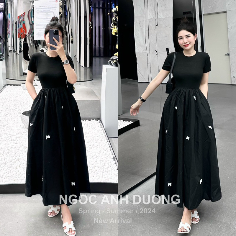 VÁY DIP PHỐI THÔ ĐÍNH NƠ KHOÉT LƯNG