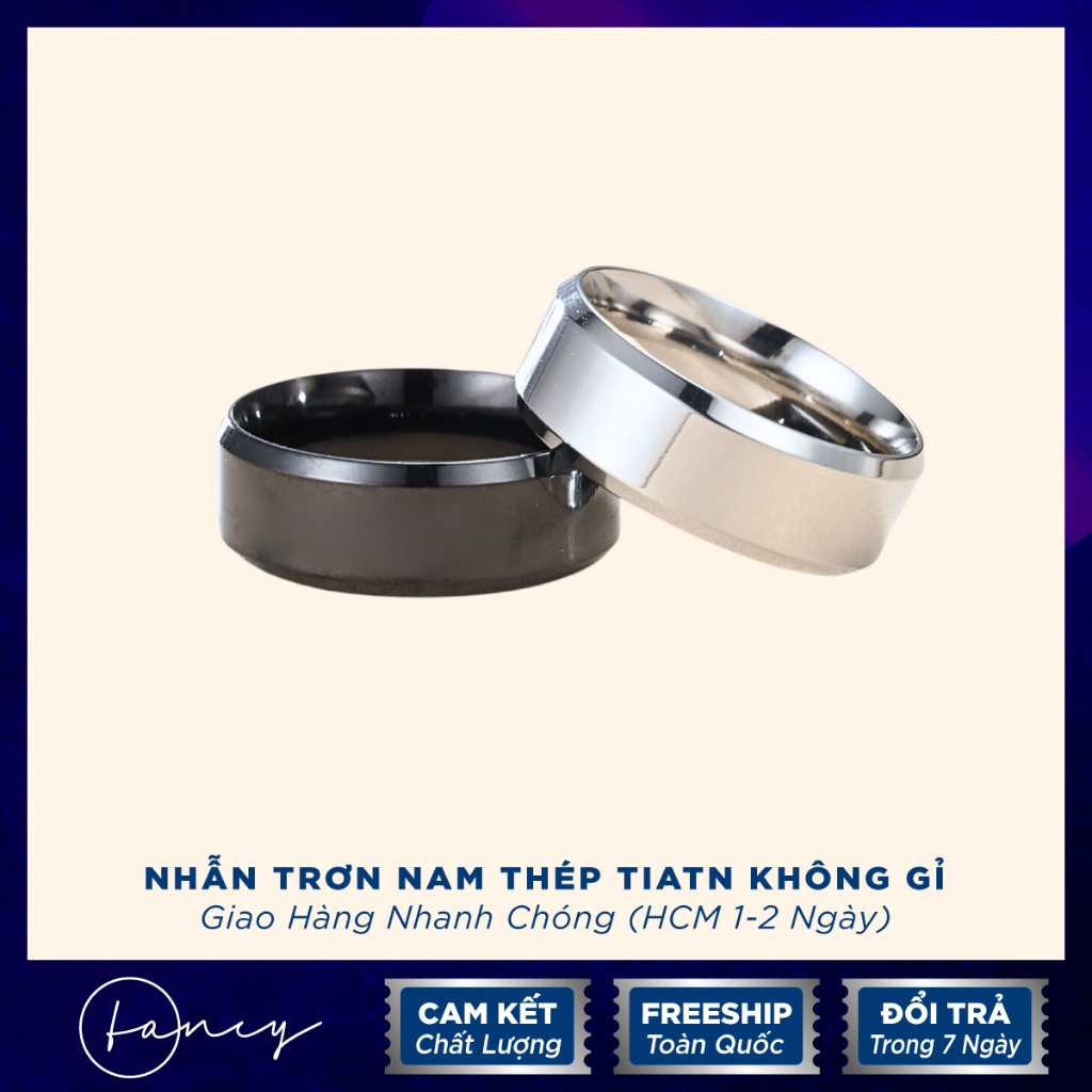 Nhẫn trơn nam nữ titan cao cấp, nhẫn tròn trơn Fancy bản to màu trắng / đen thép không gỉ sáng bóng