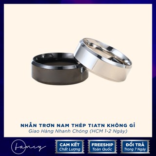 Nhẫn trơn nam nữ titan cao cấp, nhẫn tròn trơn Fancy bản to màu trắng / đen thép không gỉ sáng bóng