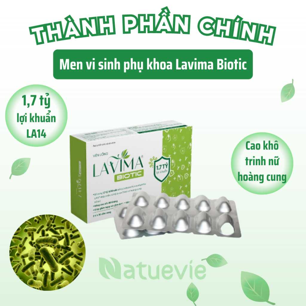 Lavima Viên uống LAVIMA BIOTIC Men Vi Sinh Vùng Kín, Giảm Khí Hư, ngứa, Ngăn Ngừa Tái Phát 20v - Che tên sp