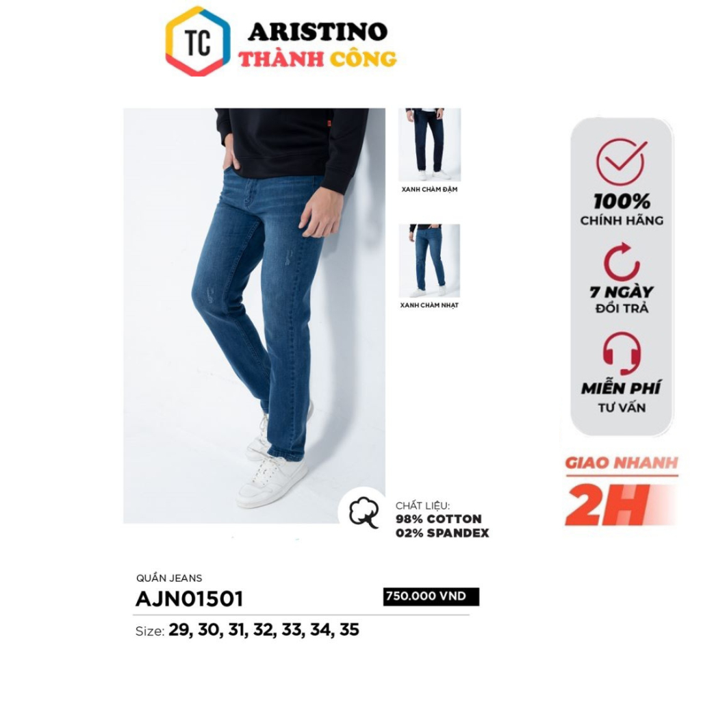 Quần jeans nam Aristino form ôm co giãn nhẹ AJN01501( 2 màu )