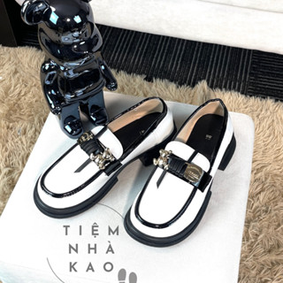 Giày đốc nữ, giày lười nữ đế cao da bóng, da lì màu trắng, đen cao cấp  - Tiệm nhà KAO