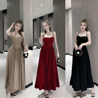 [HÀNG ĐẸP] Đầm 2 Dây Maxi Dáng Xòe Thun Co Giãn Ôm Body