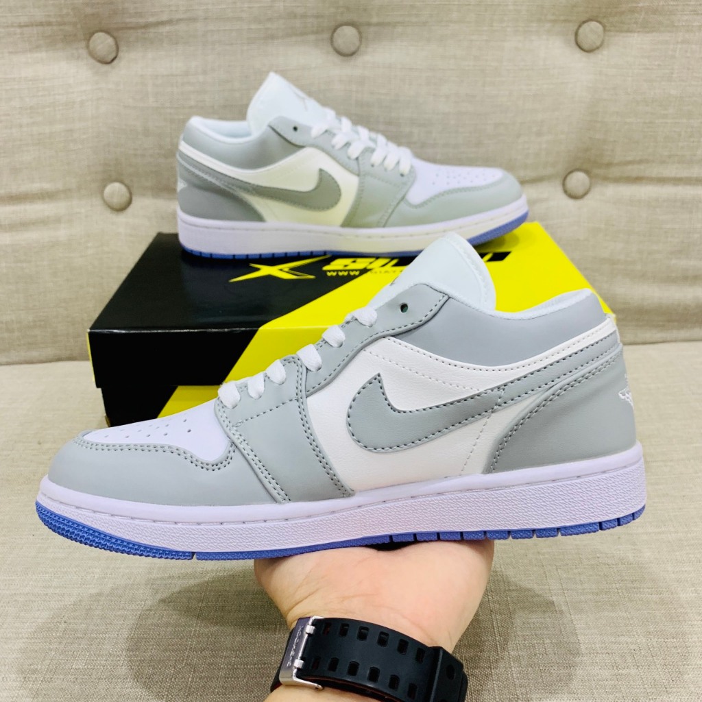 Giày Jordan xám trắng đế xanh, Giày Jordan 1 cổ thấp JD grey xám đế xanh bản đẹp full box bill tặng box bảo vệ | BigBuy360 - bigbuy360.vn