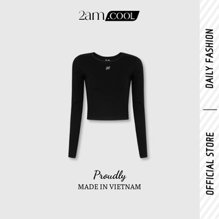 Áo croptop tay dài nữ cổ tròn chất liệu cotton co giãn 4 chiều 2am