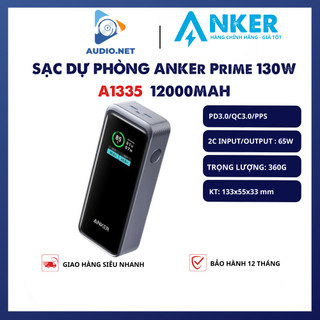 Pin sạc dự phòng anker a1335 hỗ trợ pd 130w/12000mah, 65w, 2 cổng usb-c bảo hành 12t